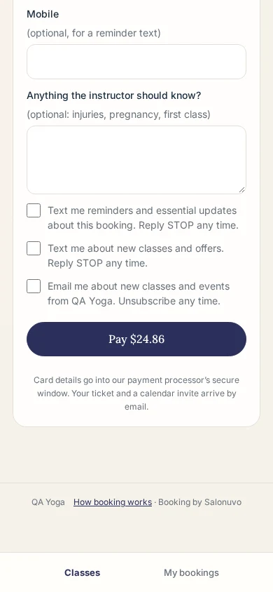 Your booking details screen
